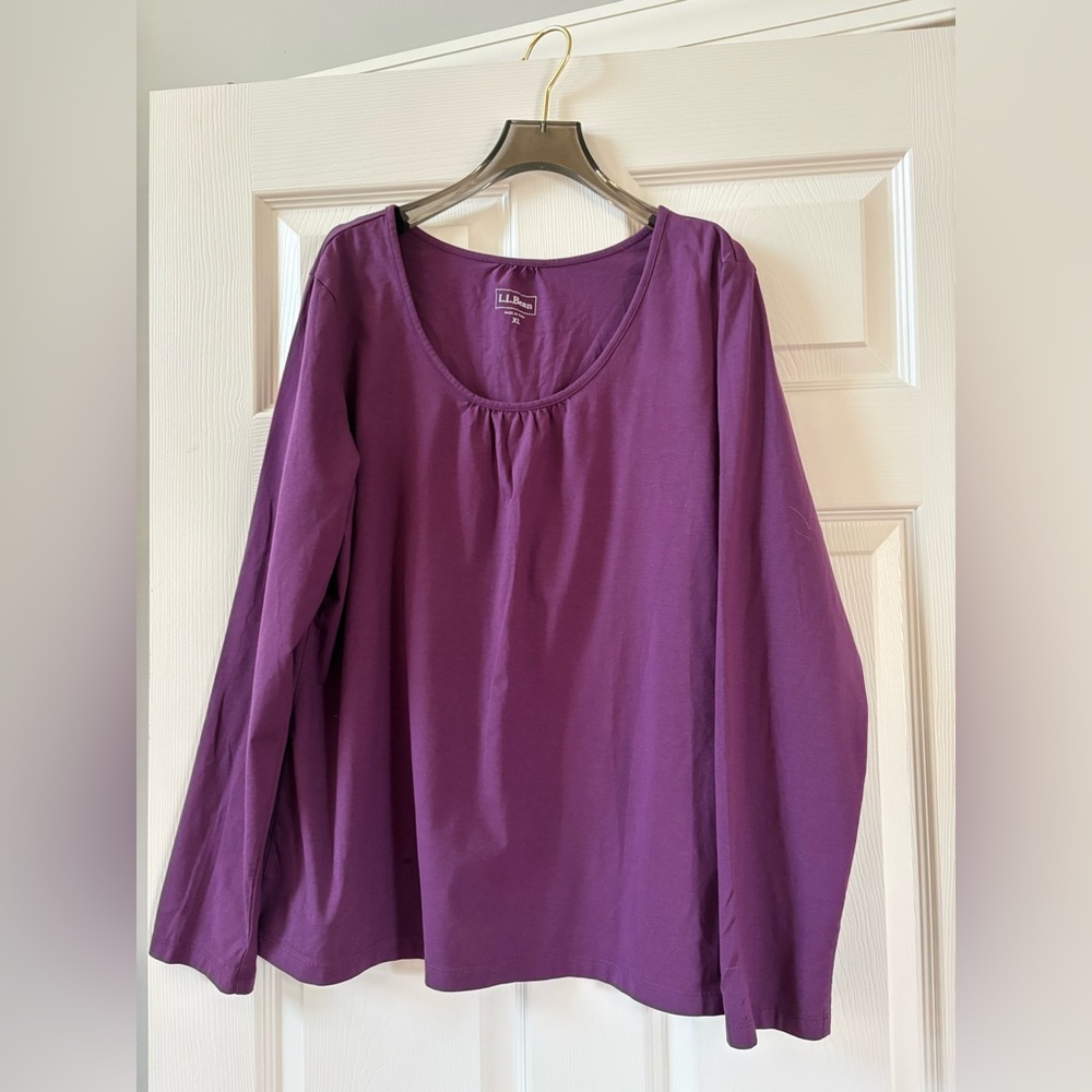 L.L. Bean Deep Purple Scoop-Neck Long Sleeve Cotton Blend Tee XL